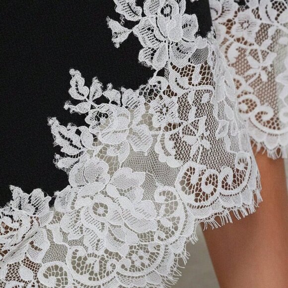 Black Elegant Women's long Flare sleeved Lace detailed Sweater dress - Picture 7 of 7